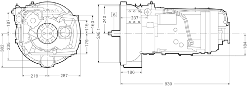 Коробка передач ZF 16S 1820 ТО / 16S 151 (ZF-Ecosplit). Габаритные размеры