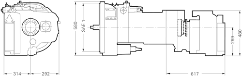 Коробка передач ZF-Ecosplit 16 S 1821 TO. Габаритные размеры с ретардером